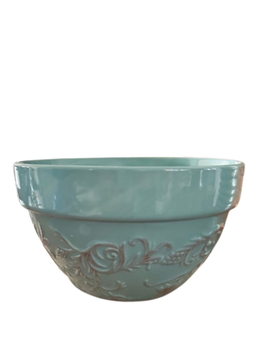 ND China Collection Celadon Embossed Serving Bowl Floral Scroll Porcelain